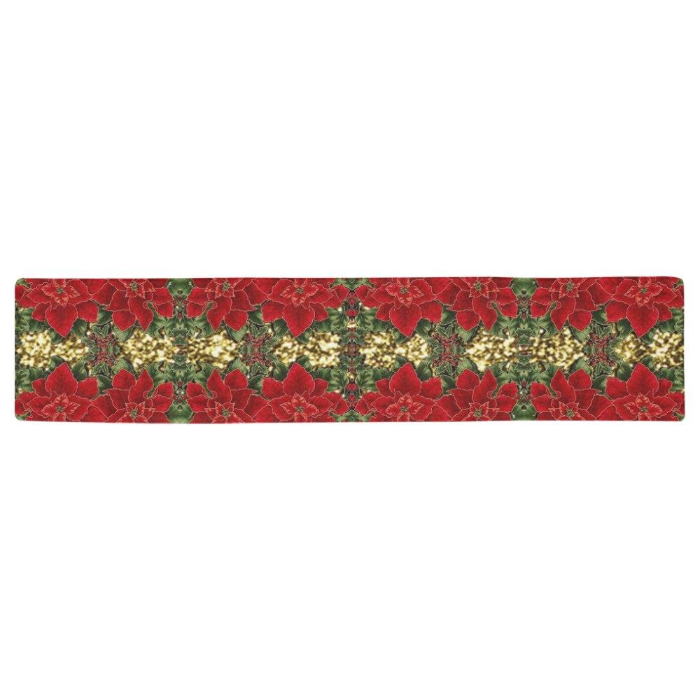 Red & Gold Poinsettia Pattern Table Runner 16x72 inch