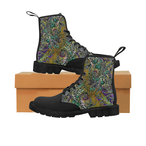 Ladies Hiking Boots Fall Swirl Print Martin Boots for Women (Black) (Model 1203H)