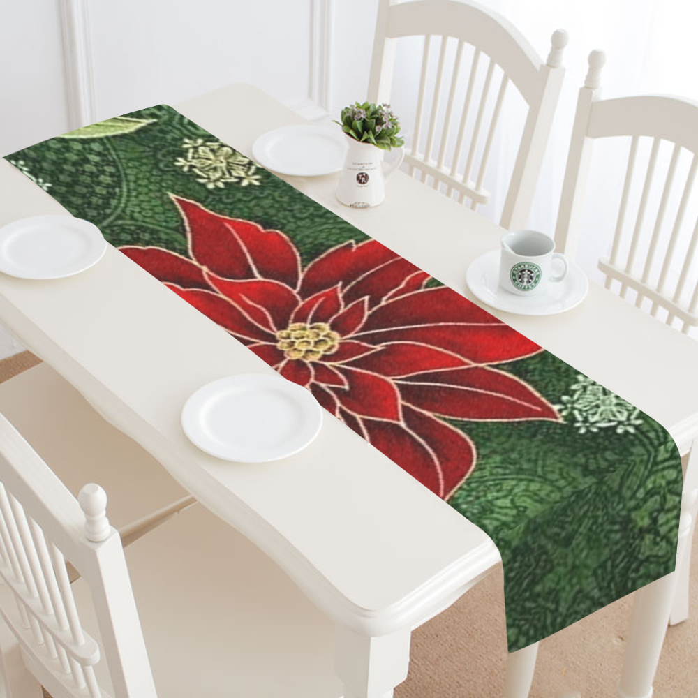 Elegant Christmas Poinsettia Table Runner 16x72 inch