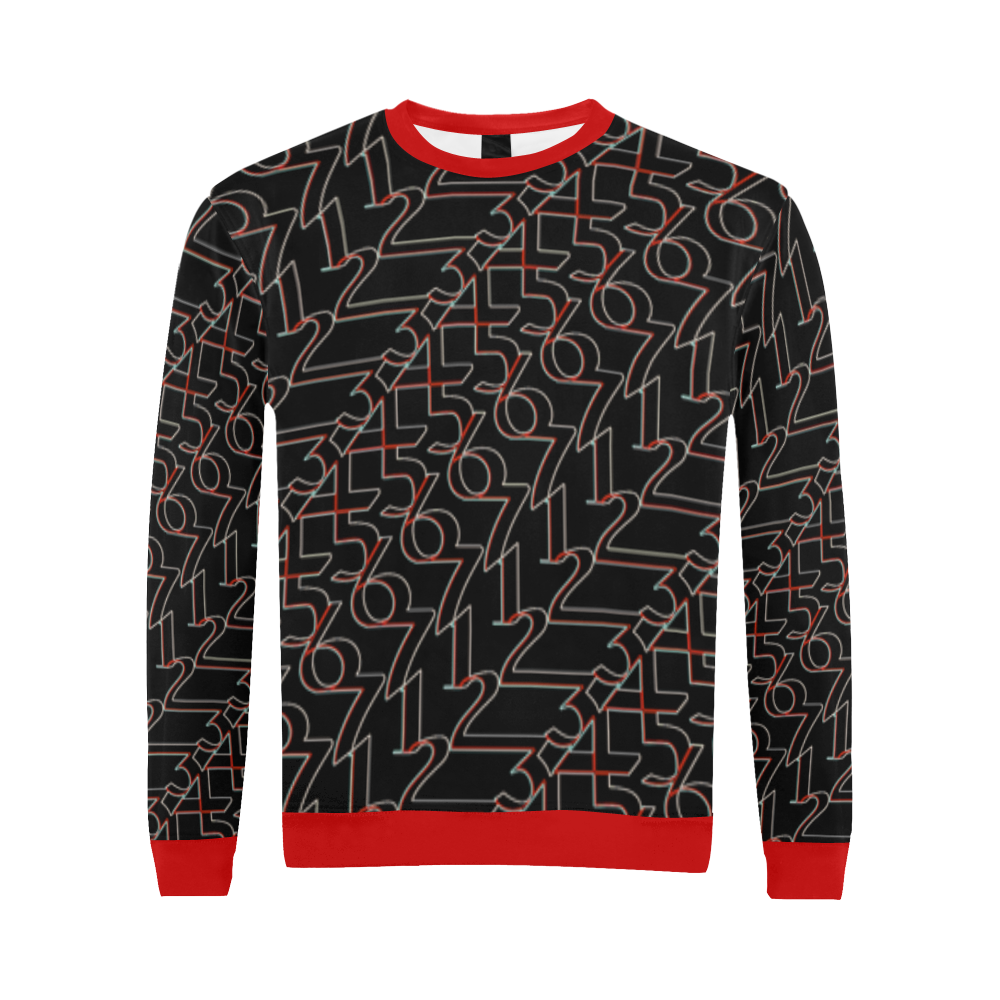 NUMBERS Collection Men 1234567 SweatShirt (blk/red) All Over Print Crewneck Sweatshirt for Men (Model H18)