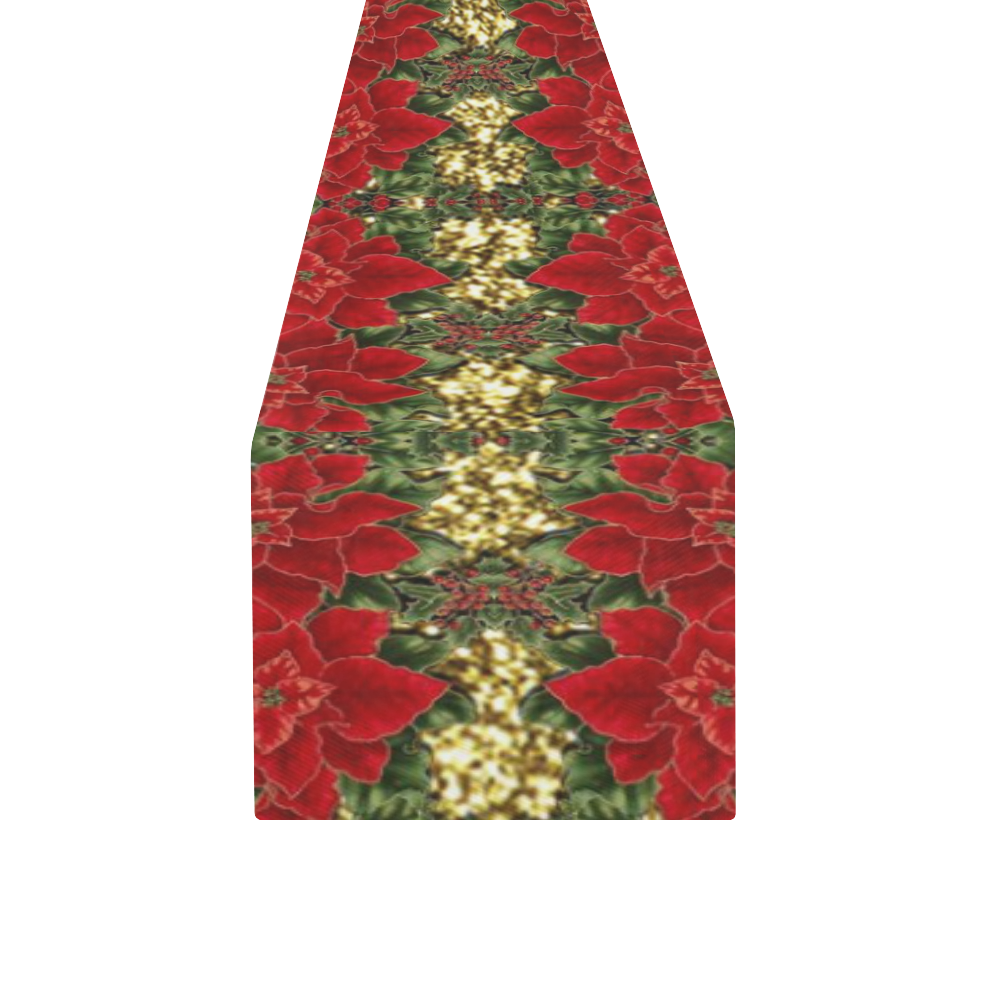 Red & Gold Poinsettia Pattern Table Runner 14x72 inch