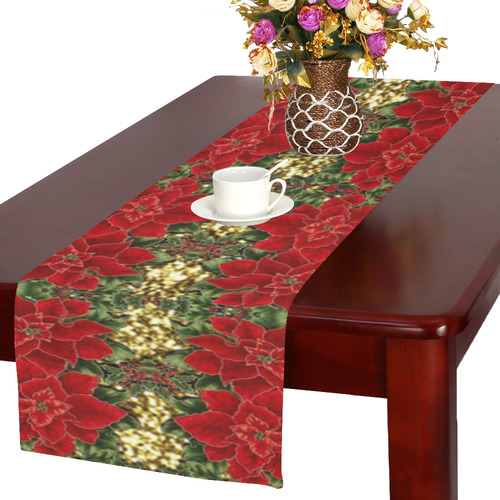 Red & Gold Poinsettia Pattern Table Runner 16x72 inch