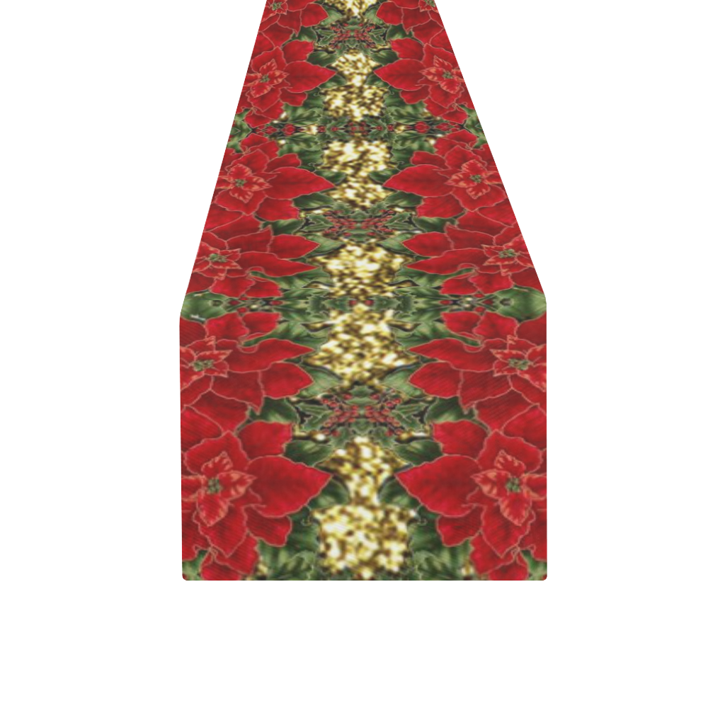 Red & Gold Poinsettia Pattern Table Runner 16x72 inch