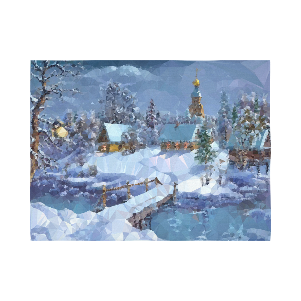 Christmas Landscape Snow River Bridge Cotton Linen Wall Tapestry 80"x 60"