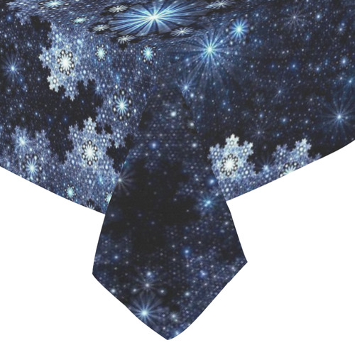 Wintery Blue Snowflake Pattern Cotton Linen Tablecloth 52"x 70"