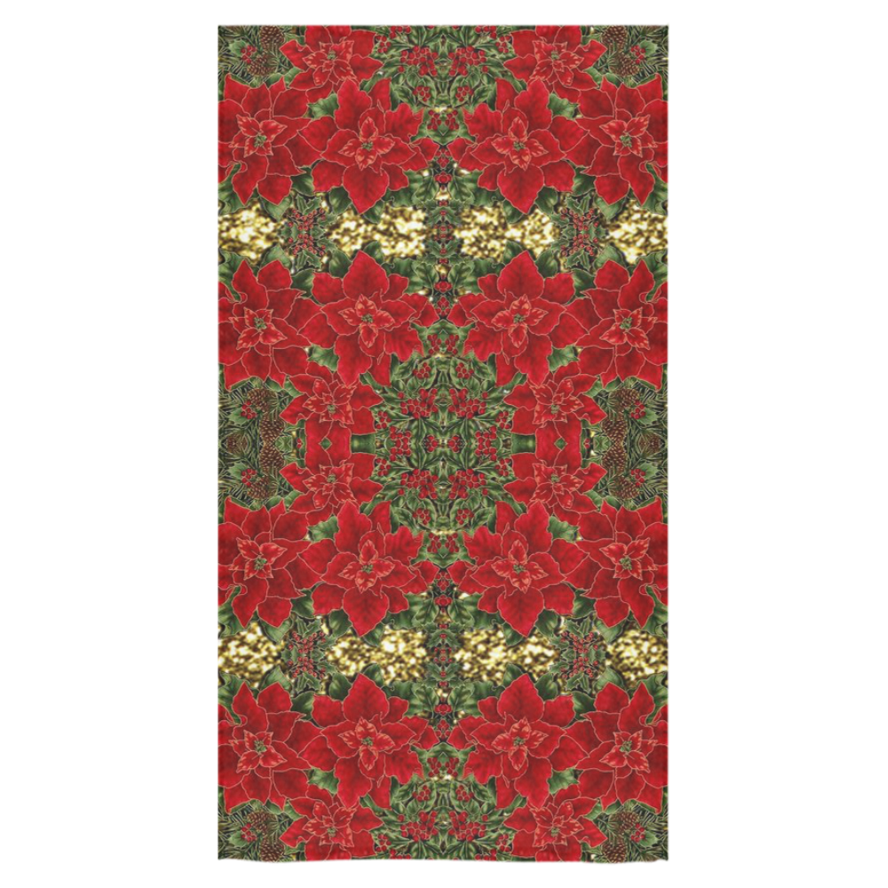 Red & Gold Poinsettia Pattern Bath Towel 30"x56"