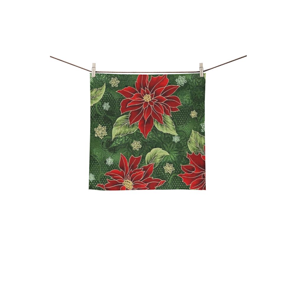 Elegant Christmas Poinsettia Square Towel 13“x13”