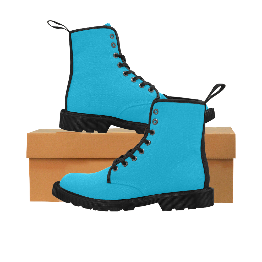 Precious Peacock Feathers Sky Blue Solid Color Martin Boots for Men (Black) (Model 1203H)
