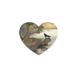 The lonely wolf on a flying rock Heart Coaster