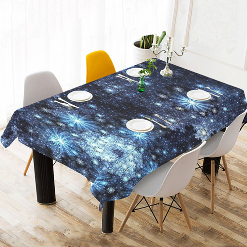 Wintery Blue Snowflake Pattern Cotton Linen Tablecloth 60"x120"