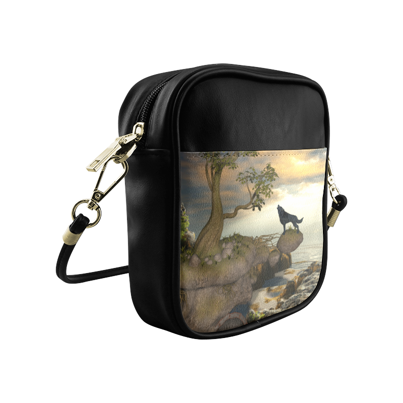 The lonely wolf on a flying rock Sling Bag (Model 1627)