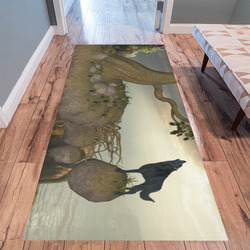 The lonely wolf on a flying rock Area Rug 9'6''x3'3''