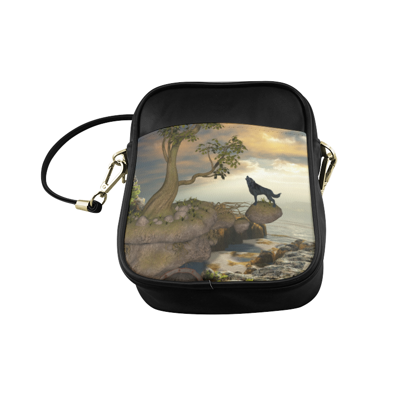 The lonely wolf on a flying rock Sling Bag (Model 1627)