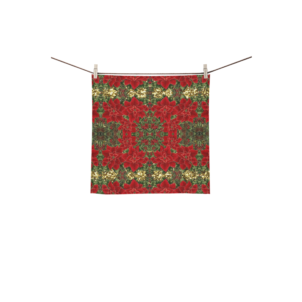 Red & Gold Poinsettia Pattern Square Towel 13“x13”
