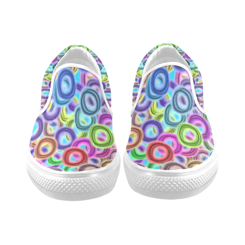 Colorful ovals Women's Unusual Slip-on Canvas Shoes (Model 019)