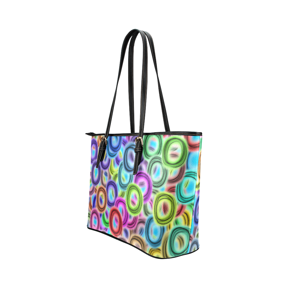 Colorful ovals Leather Tote Bag/Large (Model 1651)