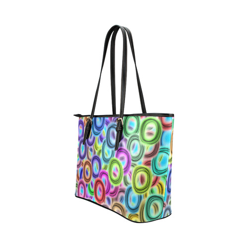 Colorful ovals Leather Tote Bag/Large (Model 1651)