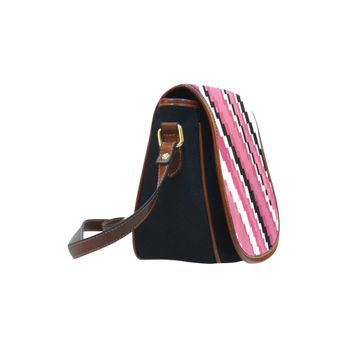 pink black and white Saddle Bag/Small (Model 1649)(Flap Customization)