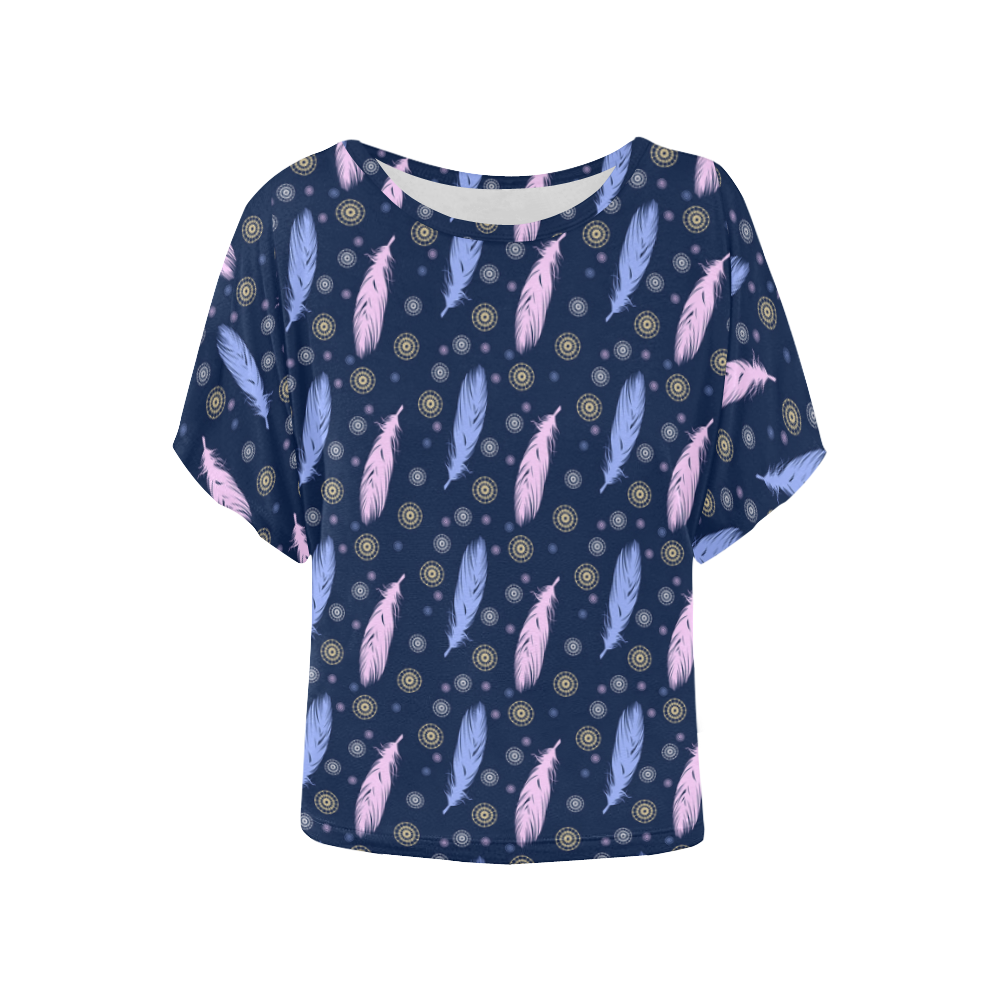 bohostyle feathers pattern Women's Batwing-Sleeved Blouse T shirt (Model T44)