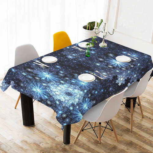 Wintery Blue Snowflake Pattern Cotton Linen Tablecloth 60"x 104"