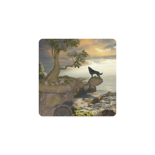 The lonely wolf on a flying rock Square Coaster