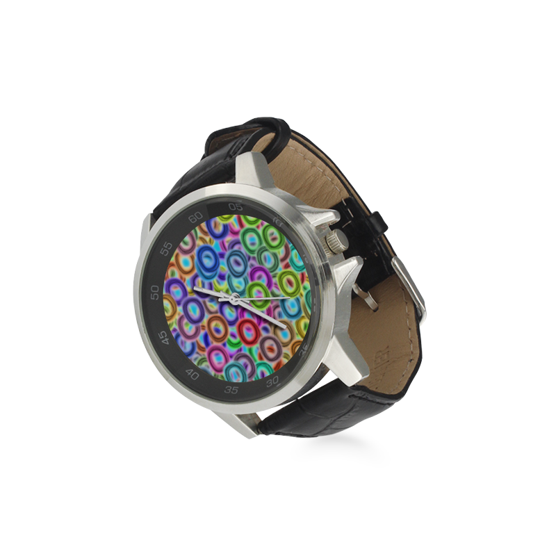 Colorful ovals Unisex Stainless Steel Leather Strap Watch(Model 202)