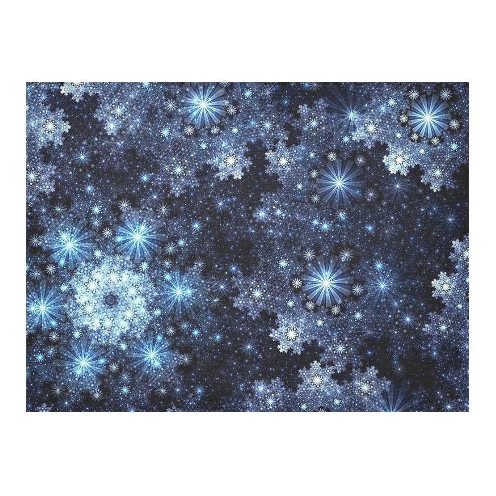 Wintery Blue Snowflake Pattern Cotton Linen Tablecloth 52"x 70"