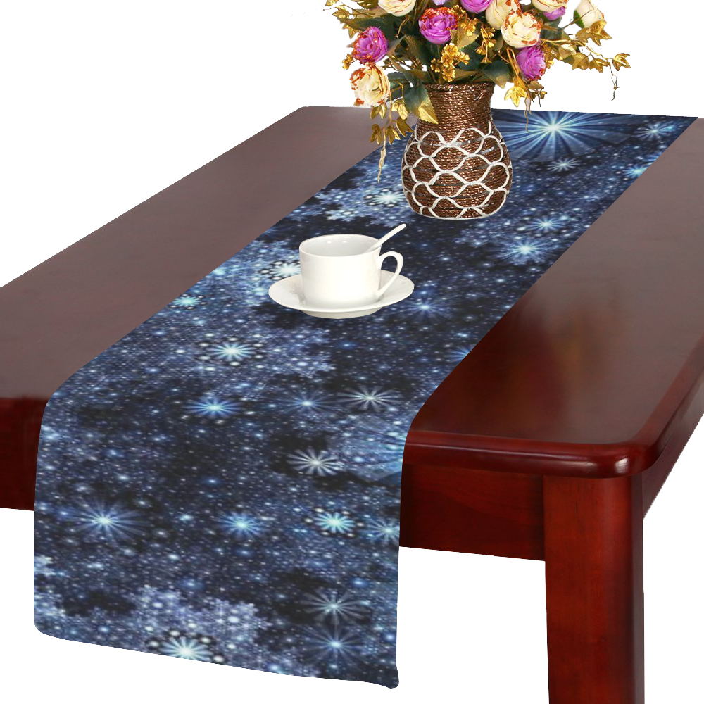 Wintery Blue Snowflake Pattern Table Runner 14x72 inch