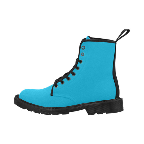 Precious Peacock Feathers Sky Blue Solid Color Martin Boots for Women (Black) (Model 1203H)