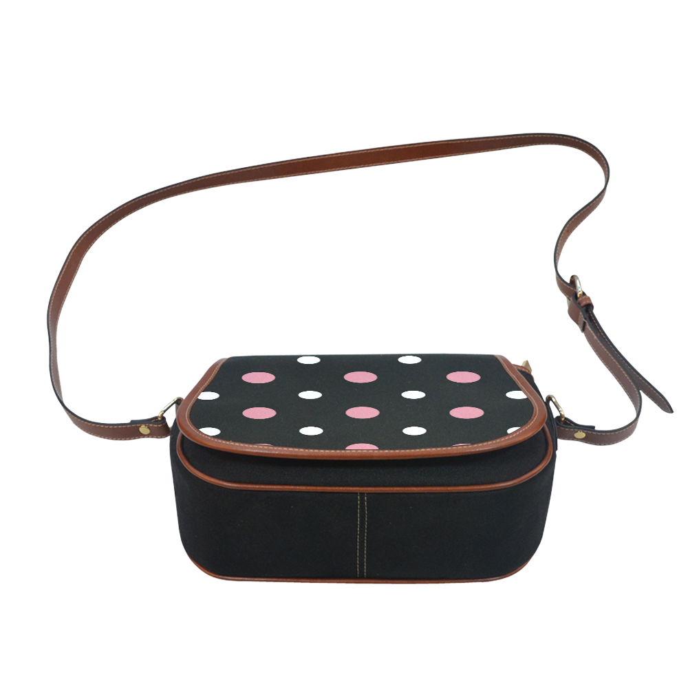 BLACK WITH PINK AND W2HITE DOTS Saddle Bag/Small (Model 1649)(Flap Customization)