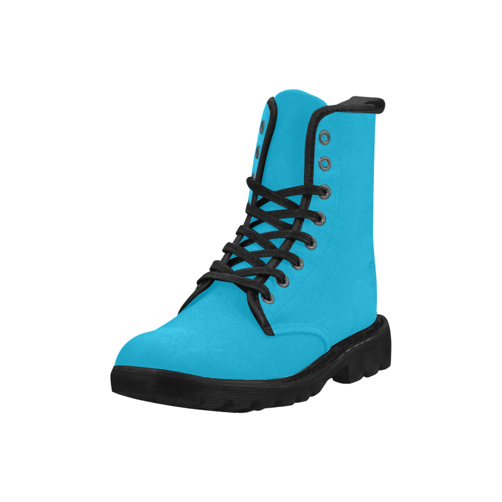 Precious Peacock Feathers Sky Blue Solid Color Martin Boots for Men (Black) (Model 1203H)