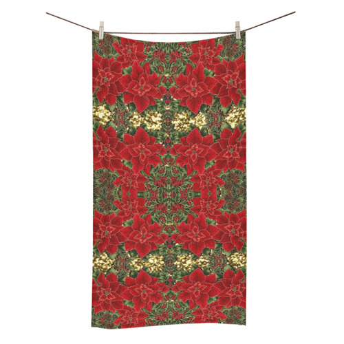 Red & Gold Poinsettia Pattern Bath Towel 30"x56"