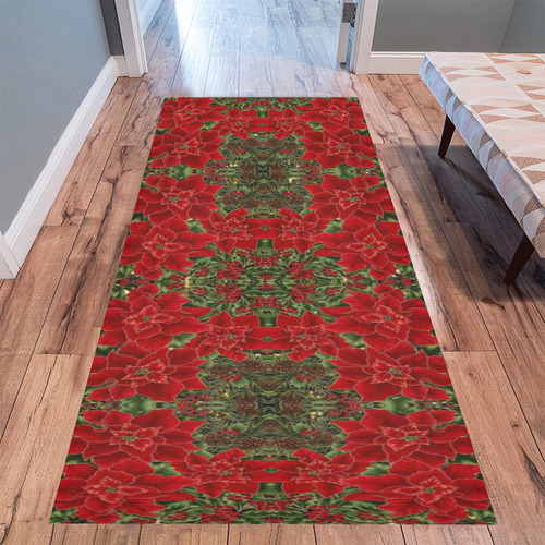 Red & Gold Poinsettia Pattern 2 Area Rug 9'6''x3'3''