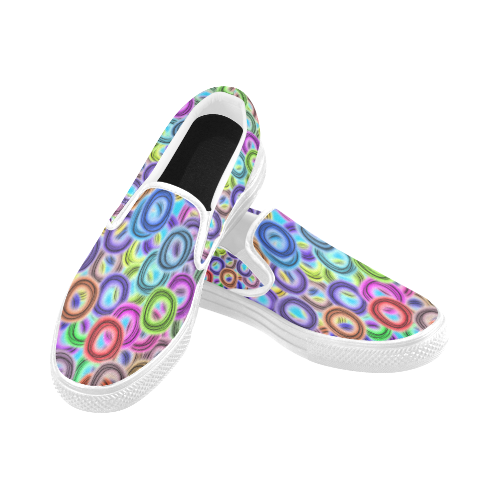 Colorful ovals Women's Unusual Slip-on Canvas Shoes (Model 019)