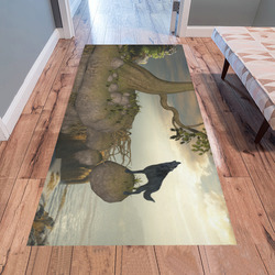 The lonely wolf on a flying rock Area Rug 7'x3'3''
