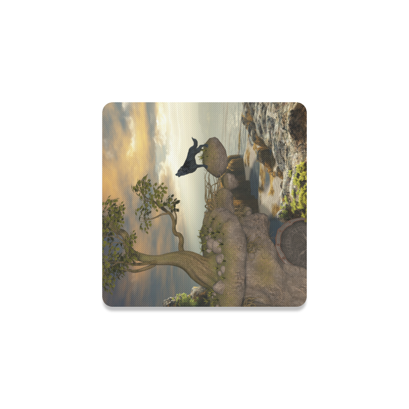 The lonely wolf on a flying rock Square Coaster