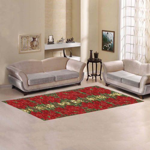 Red & Gold Poinsettia Pattern Area Rug 9'6''x3'3''