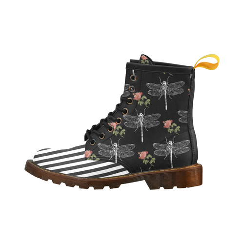 Dragonfly Rose with Stripes High Grade PU Leather Martin Boots For Men Model 402H