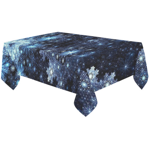 Wintery Blue Snowflake Pattern Cotton Linen Tablecloth 60"x120"