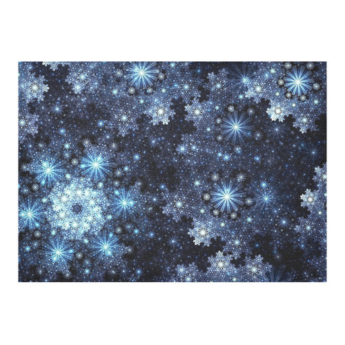 Wintery Blue Snowflake Pattern Cotton Linen Tablecloth 60"x 84"