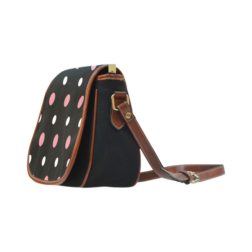 BLACK WITH PINK AND W2HITE DOTS Saddle Bag/Small (Model 1649)(Flap Customization)