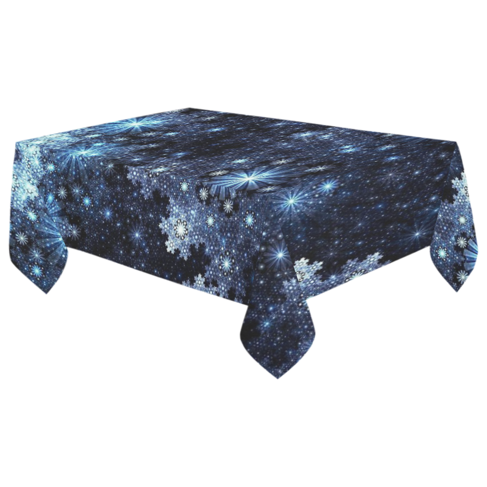 Wintery Blue Snowflake Pattern Cotton Linen Tablecloth 60"x 104"