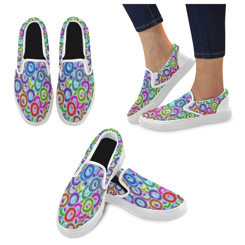 Colorful ovals Women's Unusual Slip-on Canvas Shoes (Model 019)