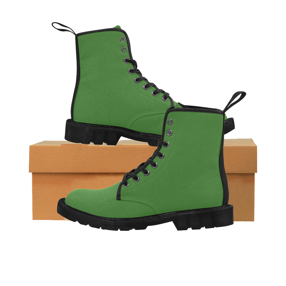 Precious Peacock Feathers Solid Grassy Green Martin Boots for Women (Black) (Model 1203H)