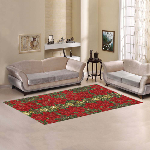 Red & Gold Poinsettia Pattern Area Rug 7'x3'3''