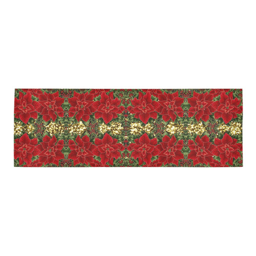 Red & Gold Poinsettia Pattern Area Rug 9'6''x3'3''