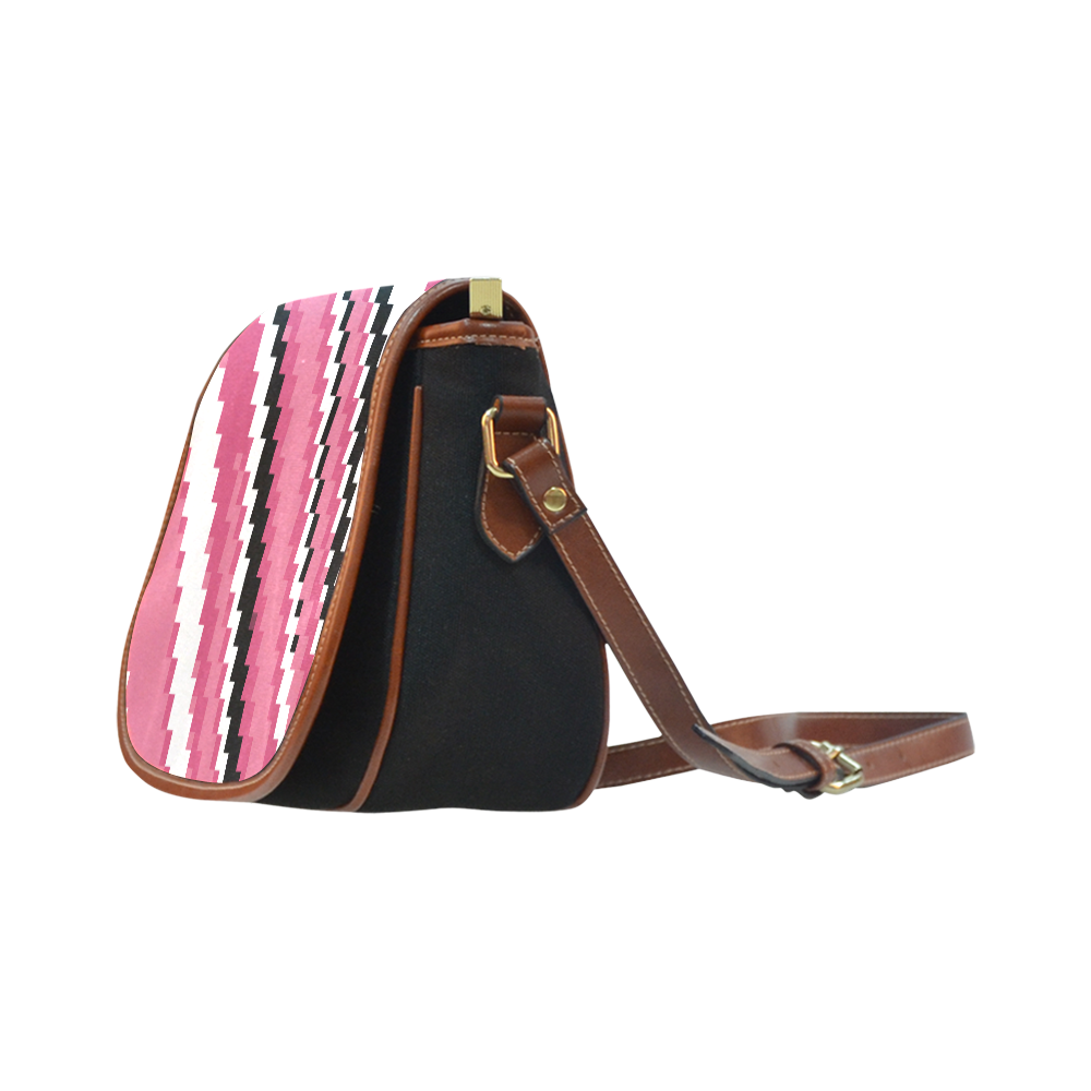 pink black and white Saddle Bag/Small (Model 1649)(Flap Customization)