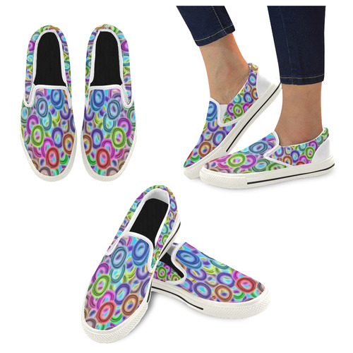 Colorful ovals Slip-on Canvas Shoes for Kid (Model 019)