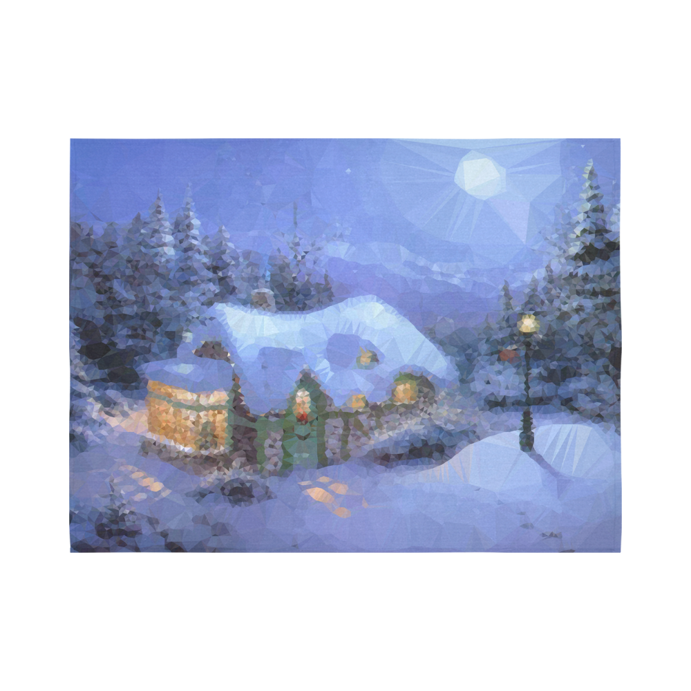 Christmas Cottage Snow Moon Lamp Forest Cotton Linen Wall Tapestry 80"x 60"