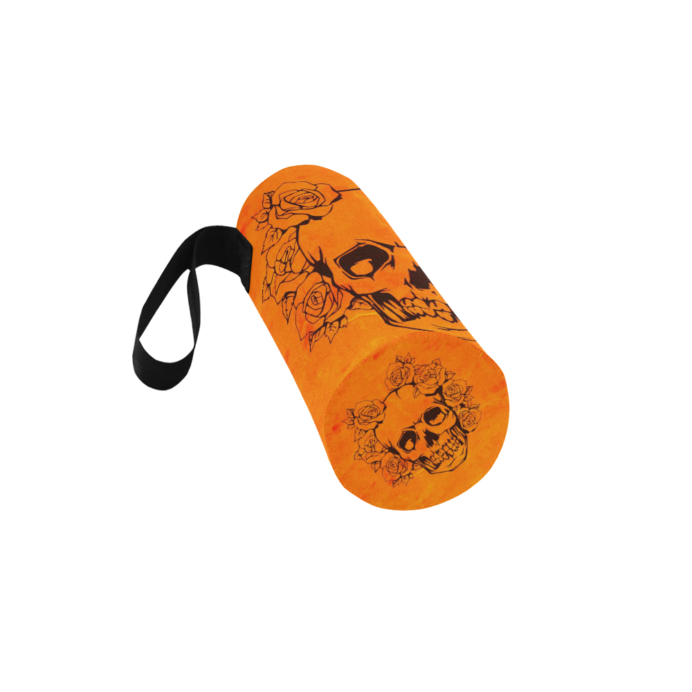 Skull with roses,orange Neoprene Water Bottle Pouch/Medium